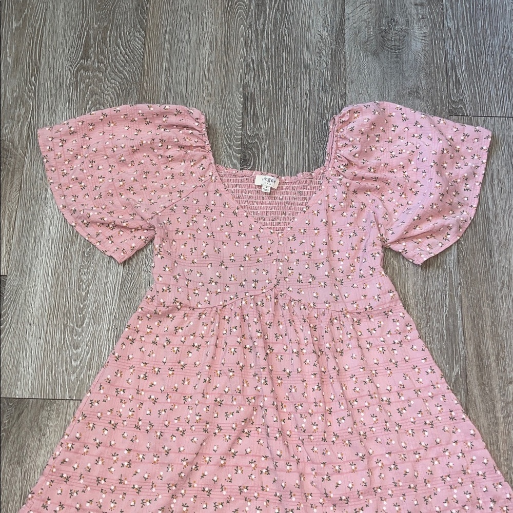 Umgee Pink Floral smocked floral midi dress size medium open back Easter spring - Picture 3 of 6